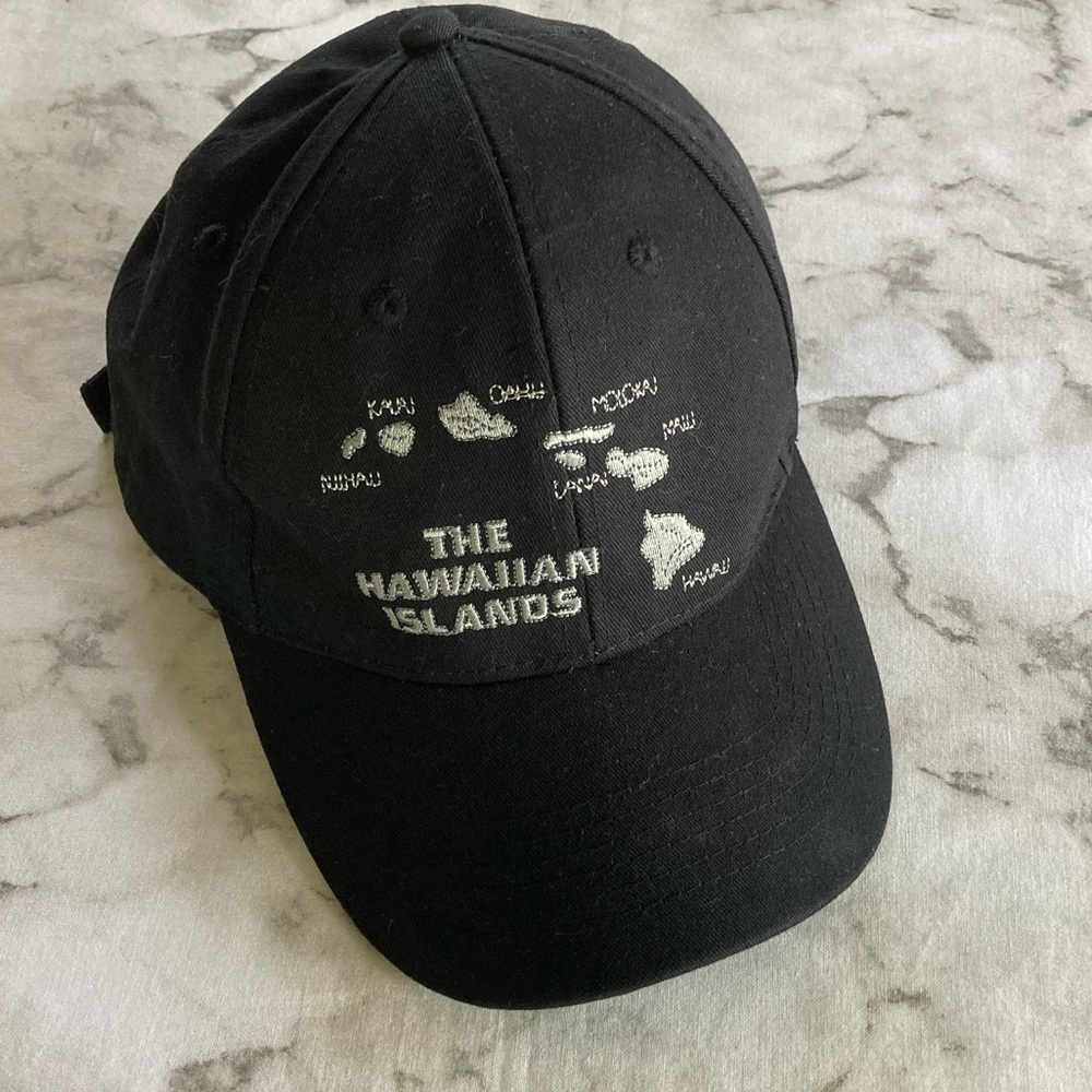 Black Hawaiian Islands Embroidered Cap